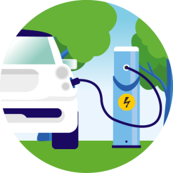 Icoon van een elektrische auto die wordt opgeladen