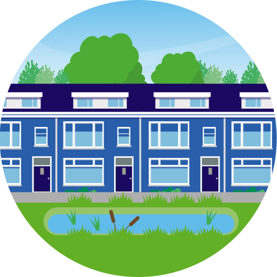 Illustratie van een wadi in een woonwijk