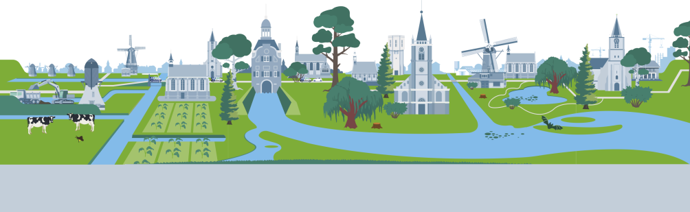 skyline van Molenlanden met markante gebouwen.