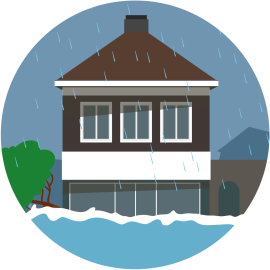 Illustratie van ondergelopen huis als gevolge van wateroverlast