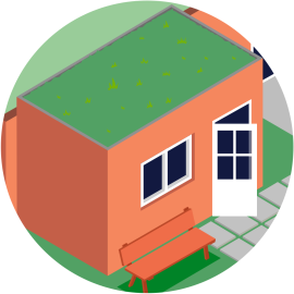 illustratie van een schuurtje met een groen dak