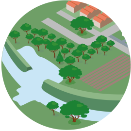 illustratie van een doorbroken dijk om het water meer ruimte te geven