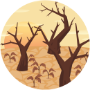 illustratie van droge grond en verdorde bomen als gevolg van hitte en droogte