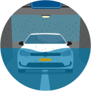 Illustratie van ondergelopen tunnel met een auto die onder water staat als gevolge van wateroverlast