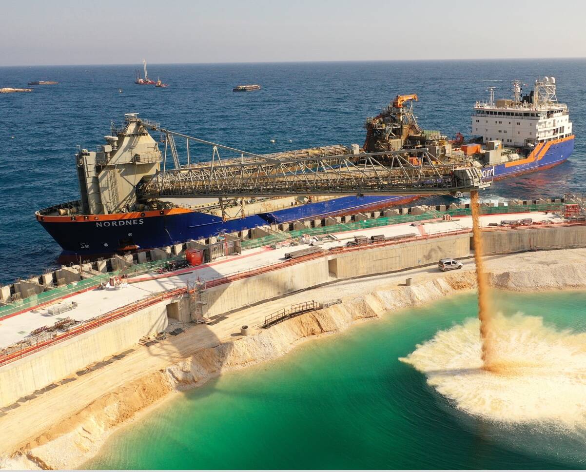 Van Oord vessel working at a dock in Monaco