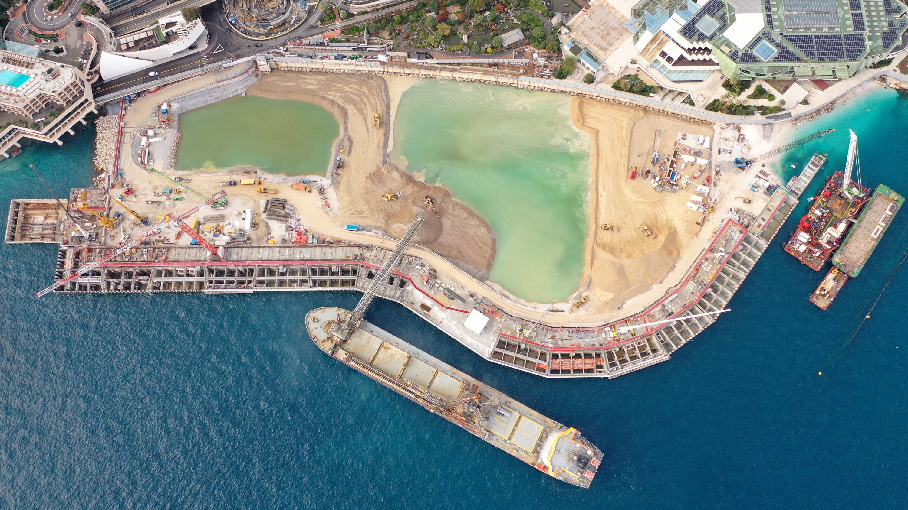 Van oord vessel working at the dock, seen from above