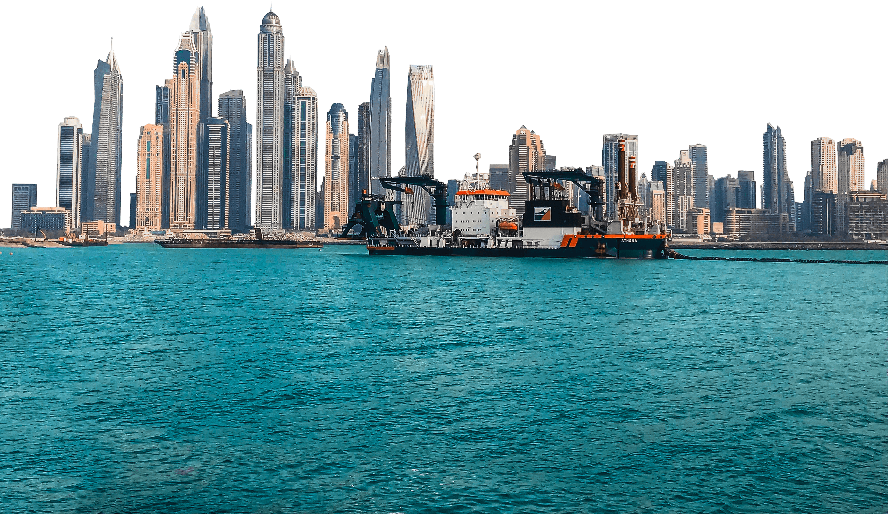 Van Oord vessel in fron of Dubai Skyline