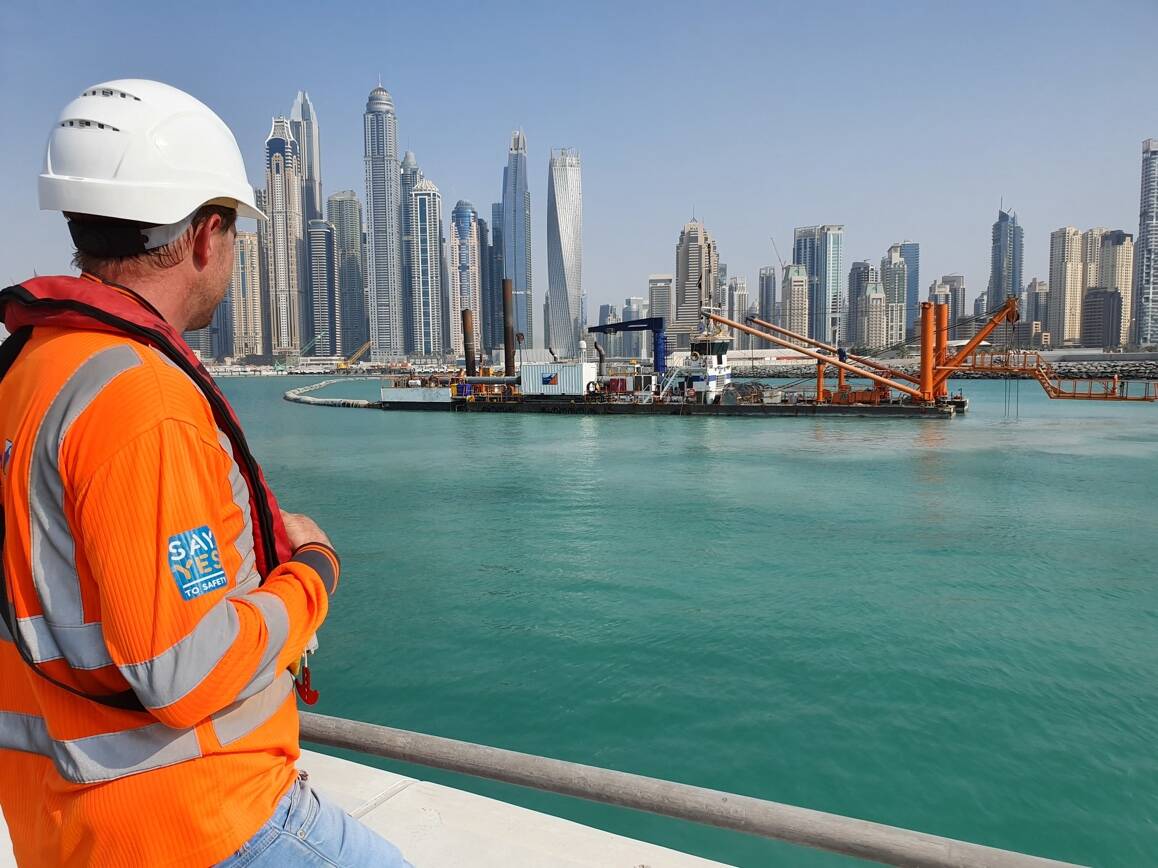 Van Oord employee looking over Dubai Skyline