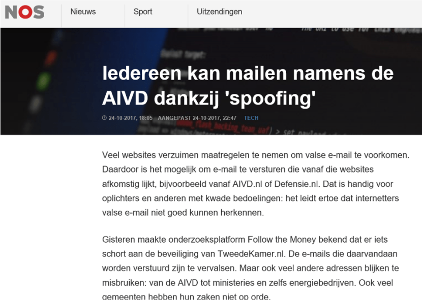 Artikel NOS.nl over email spoofing