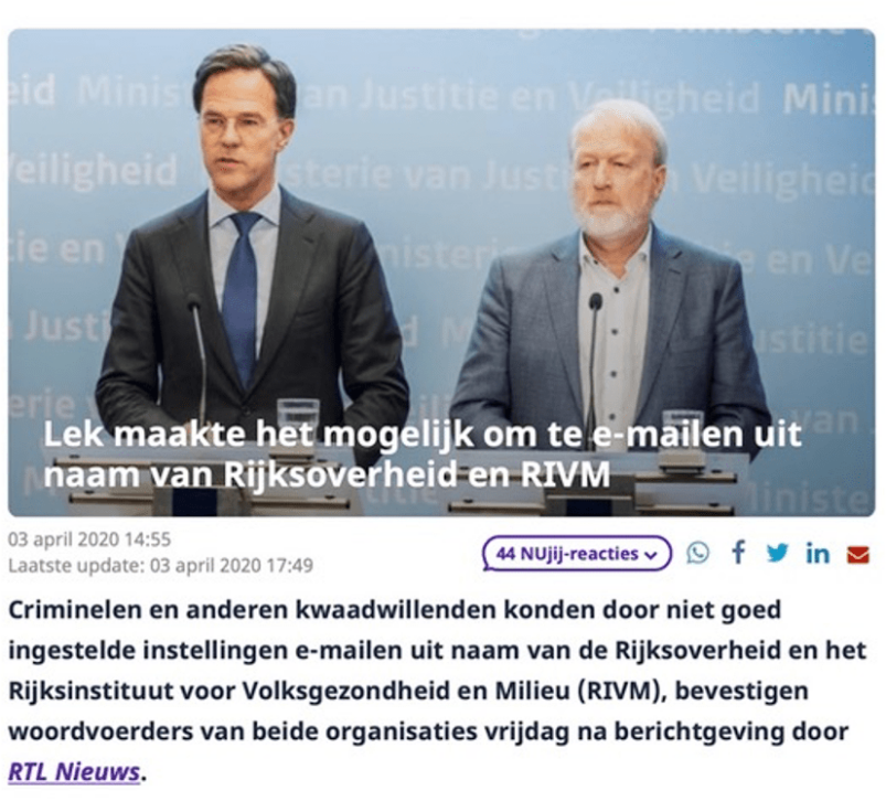 Open nu.nl artikel over RVIM lek via e-mail