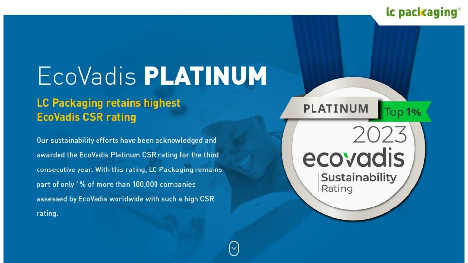 Sustainability efforts by LC Packaging rewarded with platinum EcoVadis ...